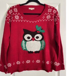 Its Our Time Christmas Sweater Owl Snowflakes Red Womens Size Large